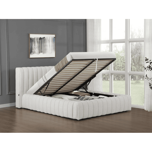 Cama de casal em tecido Tignes com arrumação - 140 x 190 cm - Bege