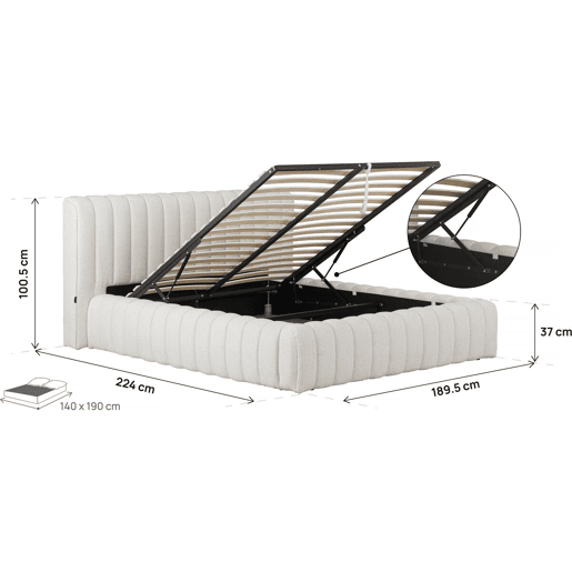 Cama de casal em tecido Tignes com arrumação - 140 x 190 cm - Bege