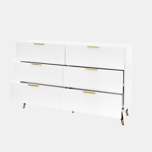 Elegante aparador branco design moderno, 6 gavetas, puxadores e pés dourados 120*40*77cm