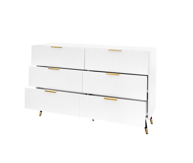 Aparador elegante blanco diseño moderno, 6 cajones, tiradores y patas doradas 120*40*77cm