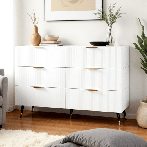 Elegante aparador branco design moderno, 6 gavetas, puxadores e pés dourados 120*40*77cm Elegante aparador branco design moderno, 6 gavetas, puxadores e pés dourados 120*40*77cm