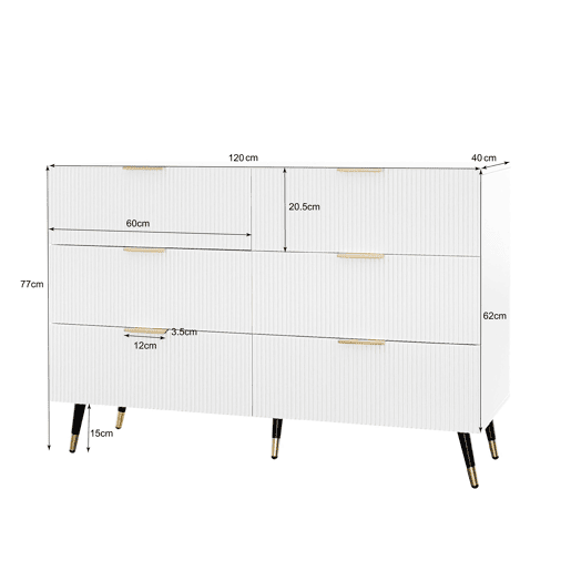 Elegante aparador branco design moderno, 6 gavetas, puxadores e pés dourados 120*40*77cm Elegante aparador branco design moderno, 6 gavetas, puxadores e pés dourados 120*40*77cm