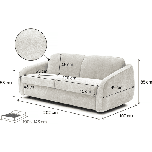 Sofá convertível Laurie Express em tecido texturado - cama de 140 cm - 3 lugares - Bege