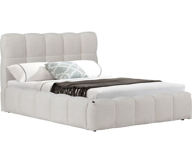 Cama doble de tela "Davos" con espacio de almacenaje - 140 x 190 cm - Beige