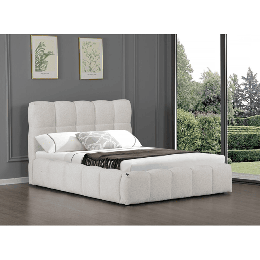 Cama de casal em tecido Davos com arrumação - 140 x 190 cm - Bege