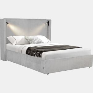 Cama de casal em veludo cotelê com cômoda integrada e abajur Cortina - 160 x 200 cm - Cinza