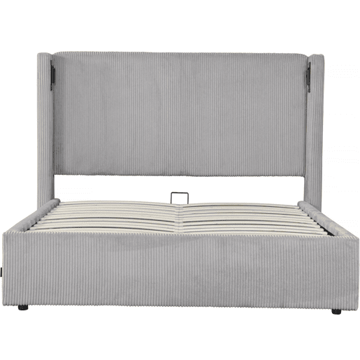 Cama de casal em veludo cotelê com cômoda integrada e abajur Cortina - 160 x 200 cm - Cinza