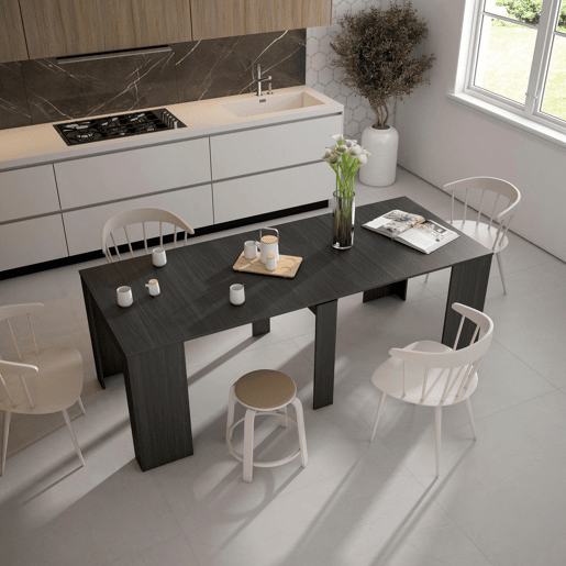 Mesa Consola Extensível, Cozinha, Sala de jantar, 222x90x77cm, Para 10 pessoas, Mesa de Jantar, Preto