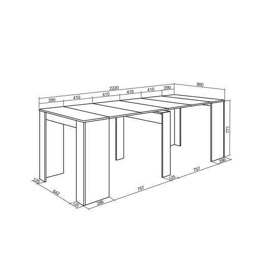 Mesa Consola Extensível, Cozinha, Sala de jantar, 222x90x77cm, Para 10 pessoas, Mesa de Jantar, Preto
