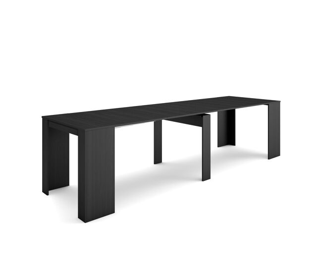 Mesa consola extensible, mesa comedor plegable, 302x90x77cm, para 14 comensales, comedor y cocina, negro
