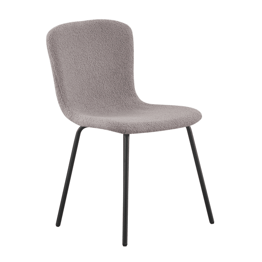 Cadeira CANNES Cinza - Design Escandinavo, Estofado em Bouclé, Encosto Ergonômico, Pés Metálicos, Moderna e Confortável
