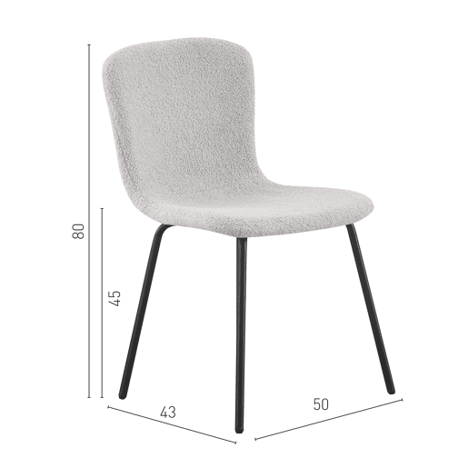Cadeira CANNES Branca - Design Escandinavo, Estofado em Bouclé, Encosto Ergonômico, Pés Metálicos, Moderna e Confortável