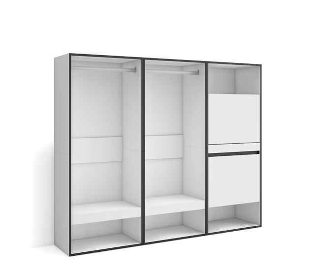 Vestidor abierto, ropa, zapatos, complementos, 180x145x35cm, dormitorio, habitación, zapatero, estilo moderno, blanco