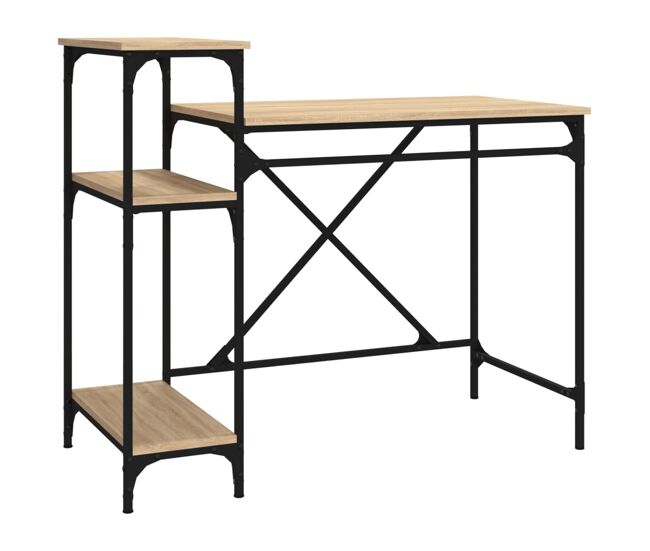 Escritorio - mesa de ordenador con estantes madera contrachapada roble 105x50x90 cm