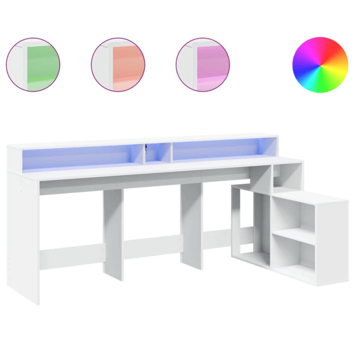 Secretária - Escrivaninha de computador c luzes LED 200x104x91 cm derivados madeira branco