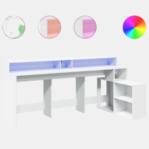Secretária - Escrivaninha de computador c luzes LED 200x104x91 cm derivados madeira branco