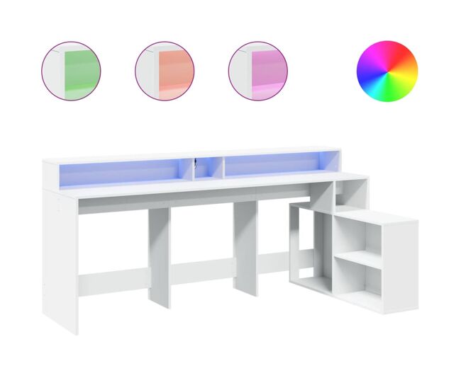 Escritorio - mesa de ordenador con luz led madera ingeniería blanco 200x104x91 cm