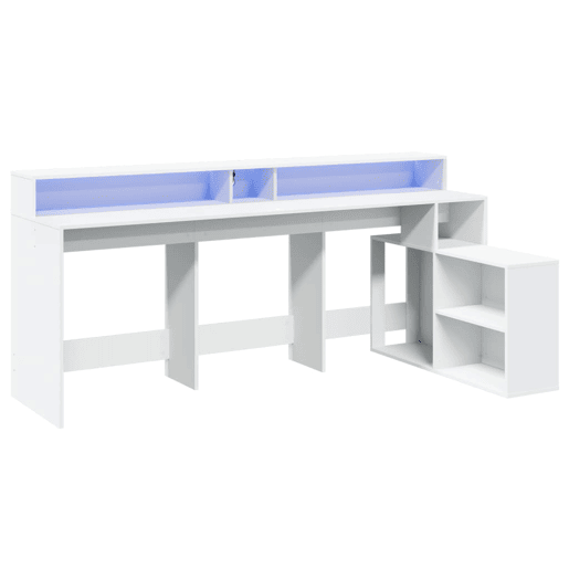 Secretária - Escrivaninha de computador c luzes LED 200x104x91 cm derivados madeira branco