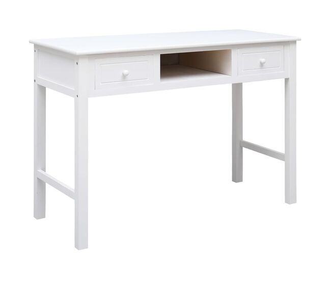 Escritorio - Mesa de Ordenador de madera maciza de Paulownia blanco 108x45x76 cm