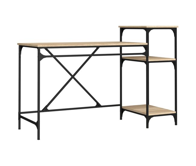 Escritorio - mesa de ordenador con estantes madera contrachapada roble 135x50x90 cm