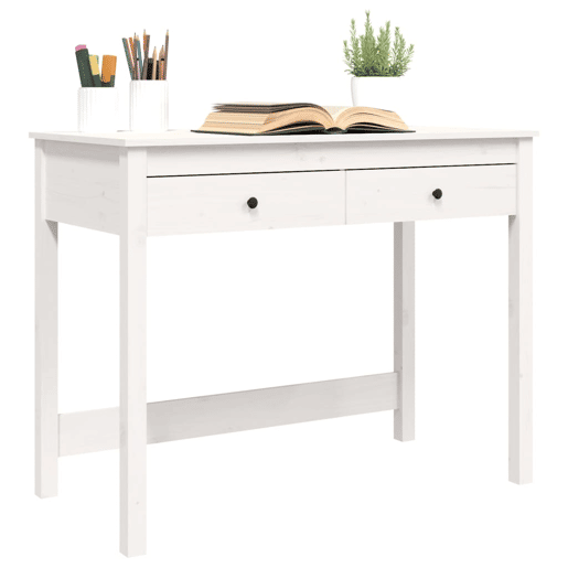 Secretária - Escrivaninha de computador com gavetas 100x50x78 cm pinho maciço branco