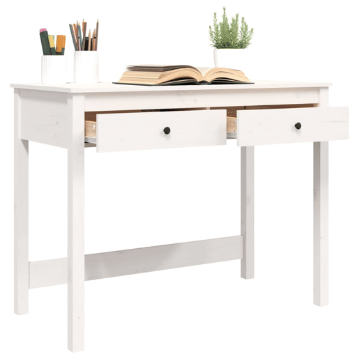 Secretária - Escrivaninha de computador com gavetas 100x50x78 cm pinho maciço branco