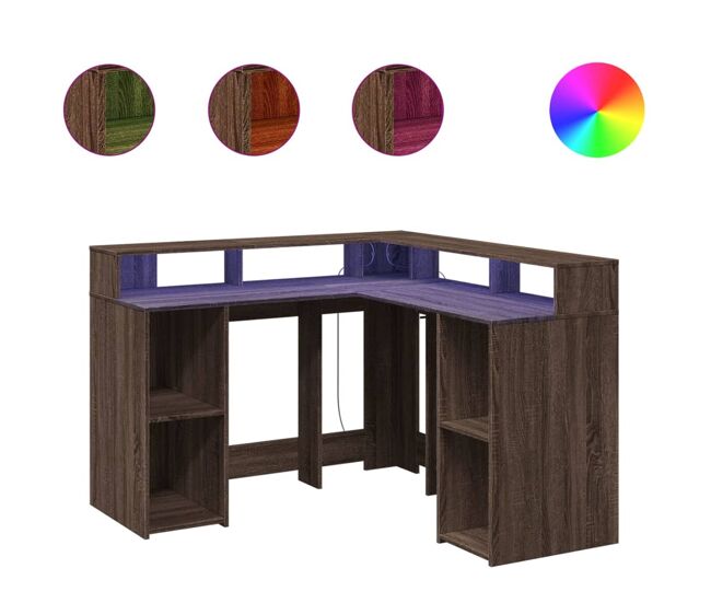 Escritorio - mesa de ordenador con led madera ingeniería marrón roble 130x130x91 cm