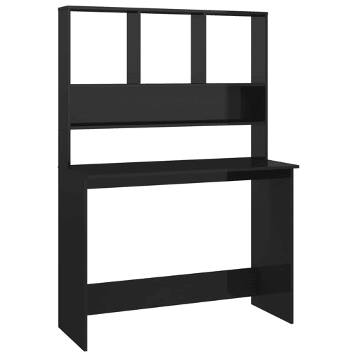 Secretária - Escrivaninha de computador c prateleiras 110x45x157cm contrap. preto brilhante