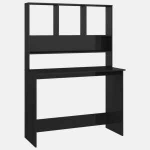 Secretária - Escrivaninha de computador c prateleiras 110x45x157cm contrap. preto brilhante