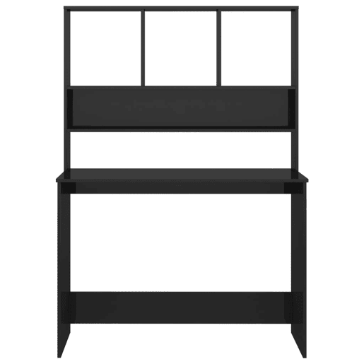 Secretária - Escrivaninha de computador c prateleiras 110x45x157cm contrap. preto brilhante
