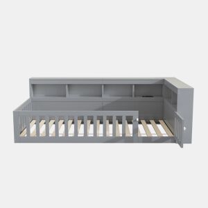 Daybett 90x200cm - Cama de dia, Sofá-cama, Lado com arrumação, Com estrado (sem colchão), Com tomada e USB - Cinza