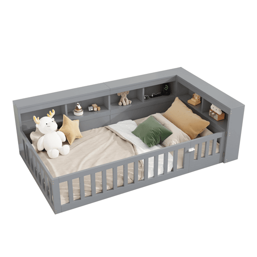 Daybett 90x200cm - Cama de dia, Sofá-cama, Lado com arrumação, Com estrado (sem colchão), Com tomada e USB - Cinza
