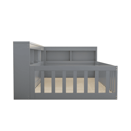 Daybett 90x200cm - Cama de dia, Sofá-cama, Lado com arrumação, Com estrado (sem colchão), Com tomada e USB - Cinza
