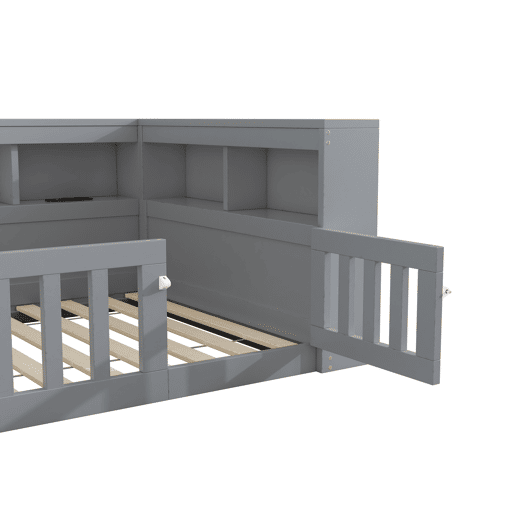 Daybett 90x200cm - Cama de dia, Sofá-cama, Lado com arrumação, Com estrado (sem colchão), Com tomada e USB - Cinza