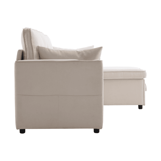 Sofá-cama em forma de L - design moderno, com arrumação e porta-copos - Bege