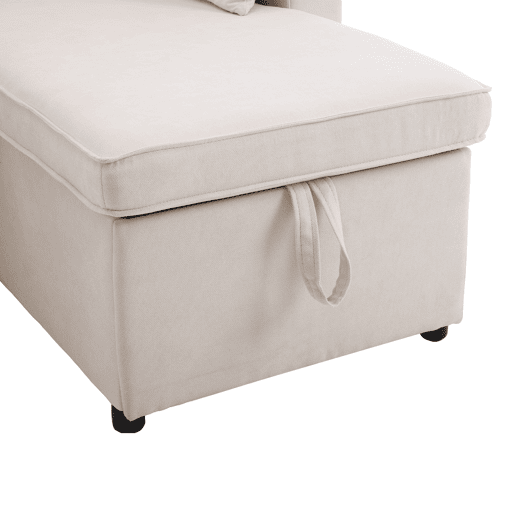 Sofá-cama em forma de L - design moderno, com arrumação e porta-copos - Bege
