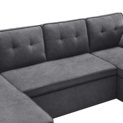 Sofá-cama em forma de U - Com função de cama, com porta-copos, arrumação, adequado para famílias - Cinza