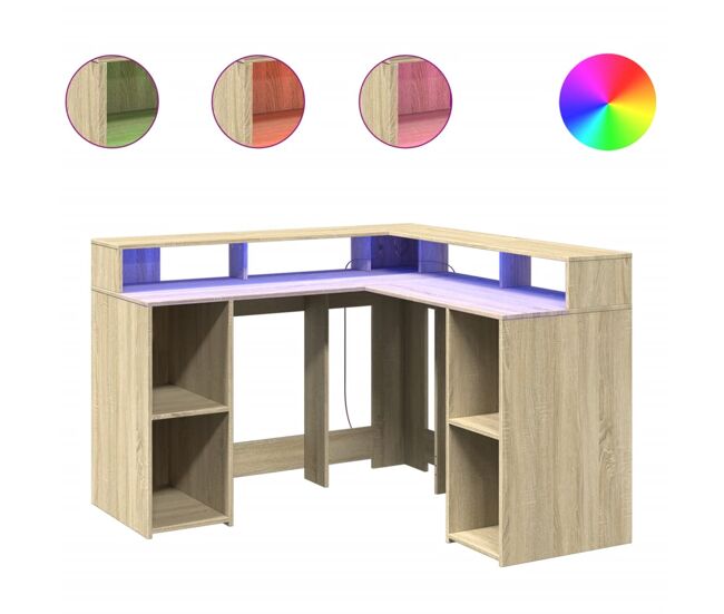 Escritorio - mesa de ordenador con led madera ingeniería roble sonoma 130x130x91 cm