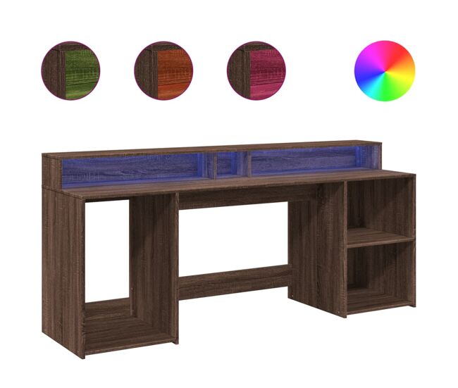 Escritorio - mesa de ordenador con led madera ingeniería marrón roble 200x55x91 cm
