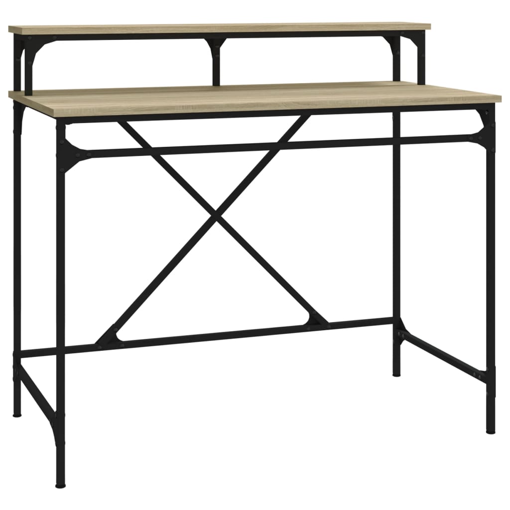 Escritorio - mesa de ordenador de hierro y madera contrachapada sonoma 100x50x90 cm