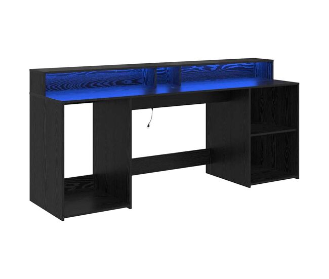 Escritorio - mesa de ordenador roble negro 200 x 55 x 91 cm madera contrachapada