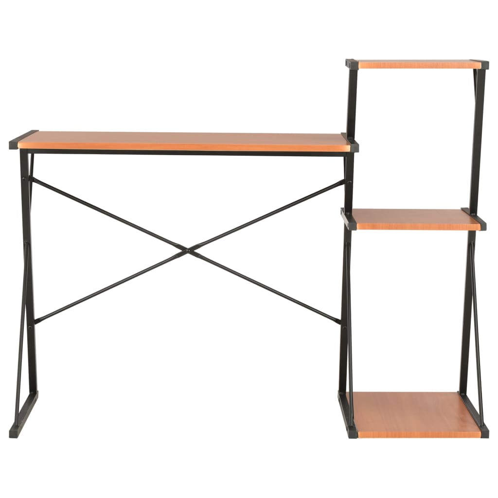 Escritorio - mesa de ordenador con estantería negro y marrón 116x50x93 cm