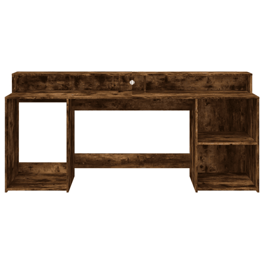 Secretária - Escrivaninha de computador luzes LED 200x55x91cm deriv. madeira carvalho fumado