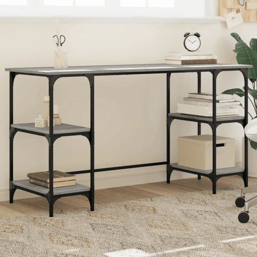 Secretária Escrivaninha de computador - 140x50x75 cm metalderivados de madeira cinza sonoma