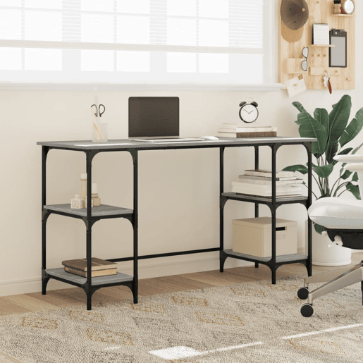 Secretária Escrivaninha de computador - 140x50x75 cm metalderivados de madeira cinza sonoma