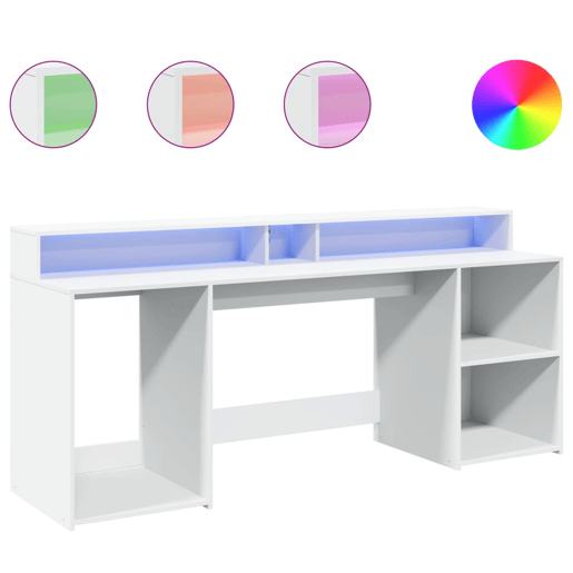 Secretária - Escrivaninha de computador c luzes LED 160x55x91cm derivados de madeira branco