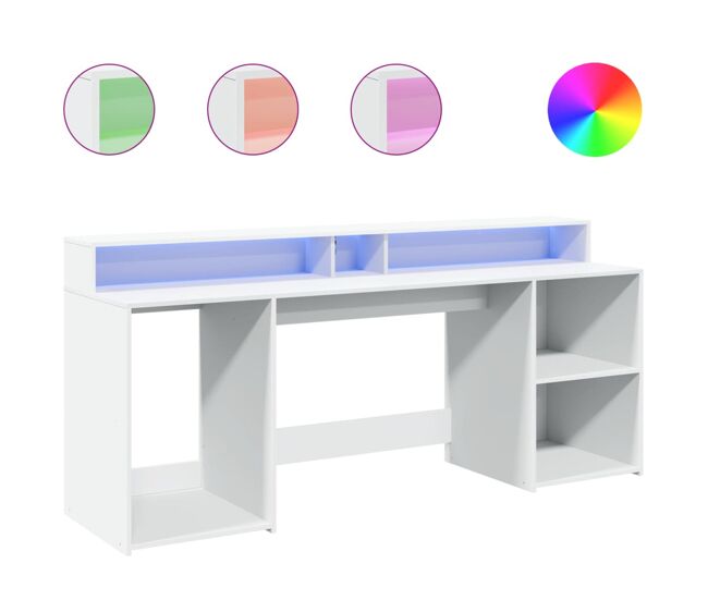 Escritorio - mesa de ordenador con luz led madera ingeniería blanco 200x55x91 cm