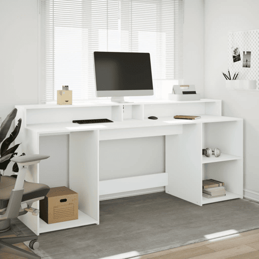 Secretária - Escrivaninha de computador c luzes LED 160x55x91cm derivados de madeira branco