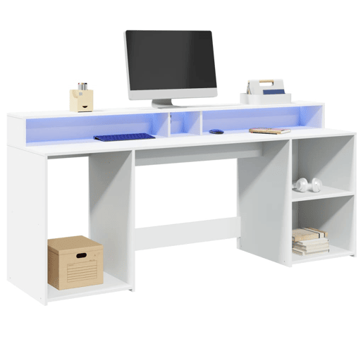 Secretária - Escrivaninha de computador c luzes LED 160x55x91cm derivados de madeira branco
