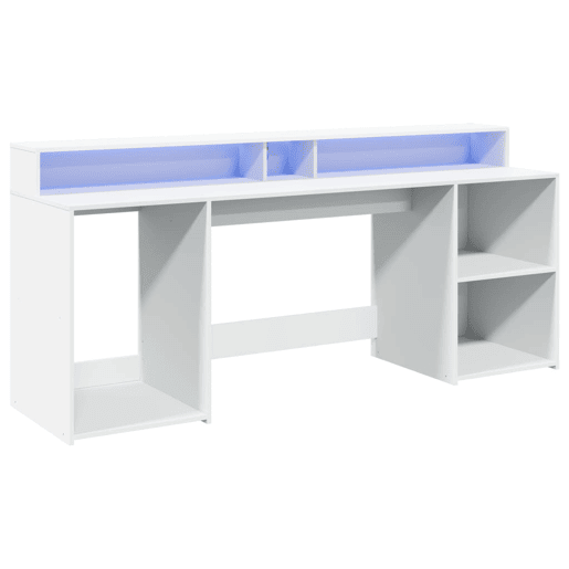 Secretária - Escrivaninha de computador c luzes LED 160x55x91cm derivados de madeira branco